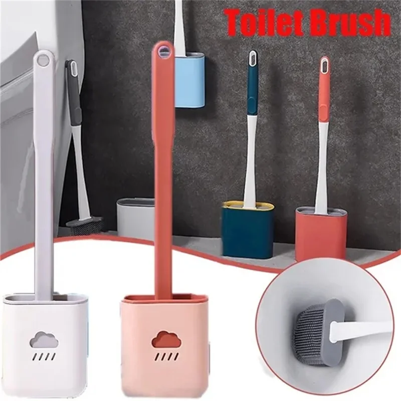 

Breathable Toilet Brush Water Leak Proof Wall-Mounted Silicone Flexible Bristles Toilet Brush with Holder Bathroom Accessories