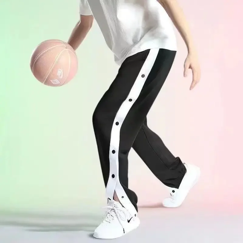 Men's Basketball Style Training Sports Pants Side Button Loose Fit High Street Fashion Side Zipper Cargo Trousers