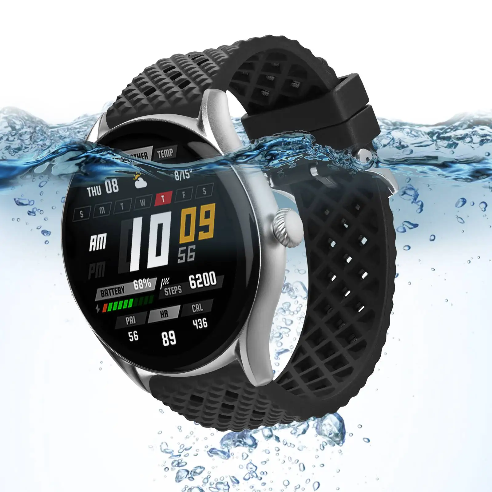 Pulseira de Relógio de Borracha 18 mm 20 mm 22 mm Anbeer Fluoro Banda à Prova Impermeável Água Liberação Rápida Substituição com Fivela Aço Inoxidável - Image 4