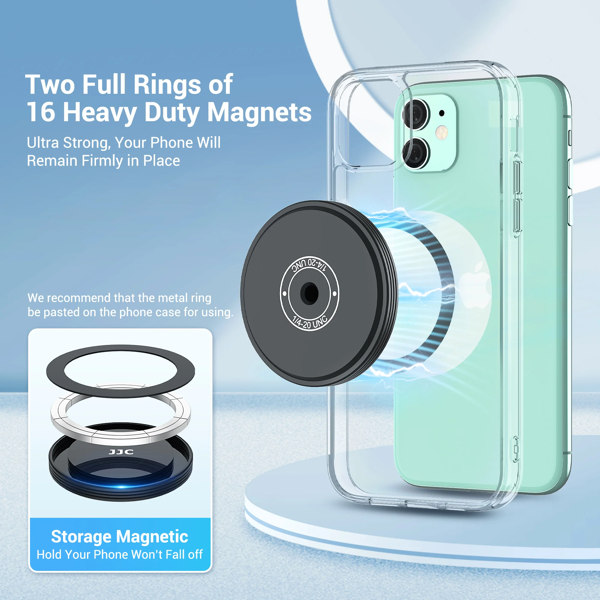 JJC 1/4 맥세이프 나사 마그네틱 마운트 홀더, 아이폰 14 프로 맥스, 12 13 프로 맥스, 4.4 Lbs 흡입 자석 스탠드, 셀카 삼각대 마운트