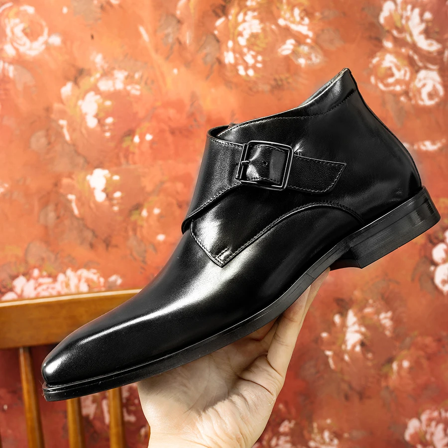 Hanmce Chelsea Boots Top Quality Genuine Leather Slip-On Luxury Boots Men