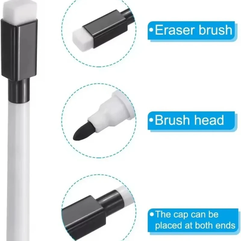 자석식 검정색 드라이 이레이저 마커(지우개 캡 포함) 화이트보드용 드라이 이레이저 마커, 가정, 사무실, 학교용 교실 드라이 와이프 펜