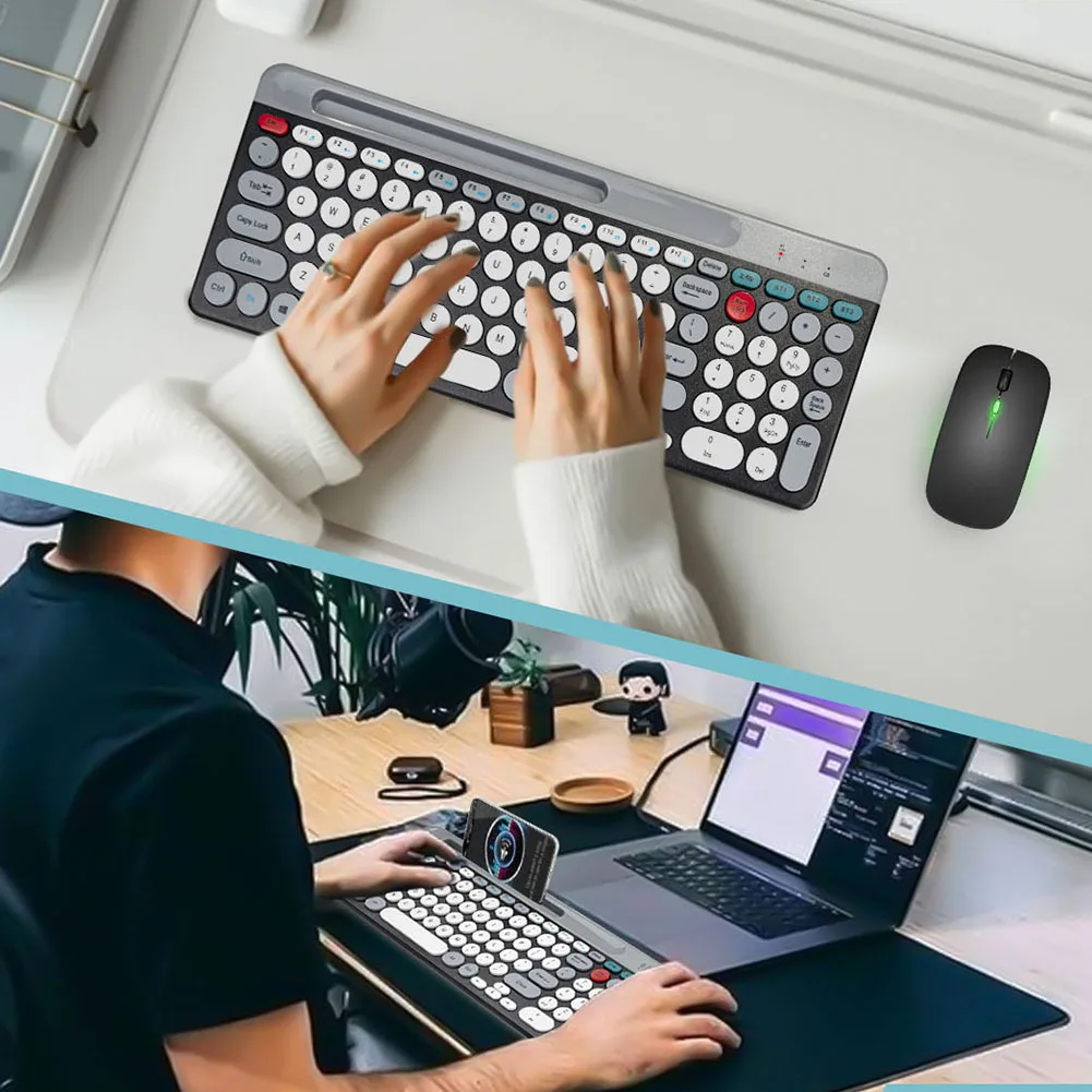 Ensemble clavier et souris ergonomique avec support téléphone_voghion.com