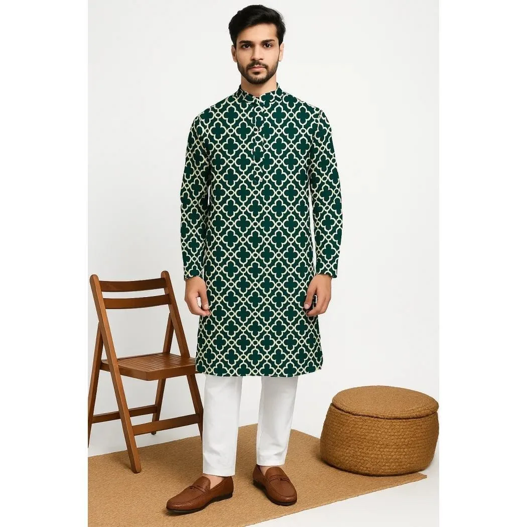 Nationaler Stil für Herren, digital bedruckt, Kurta Vardha, normal, Mandarin, lang, geeignet für alle Gelegenheiten wie Geburtstag, Hochzeit, Aidilfitri – Detail 2