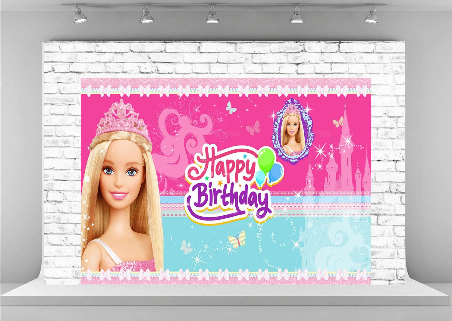 Barbie Pink Birthday Party Party Decoration Background Princess Girl Birthday Banner Cake Table Photography Portrait Photo Props