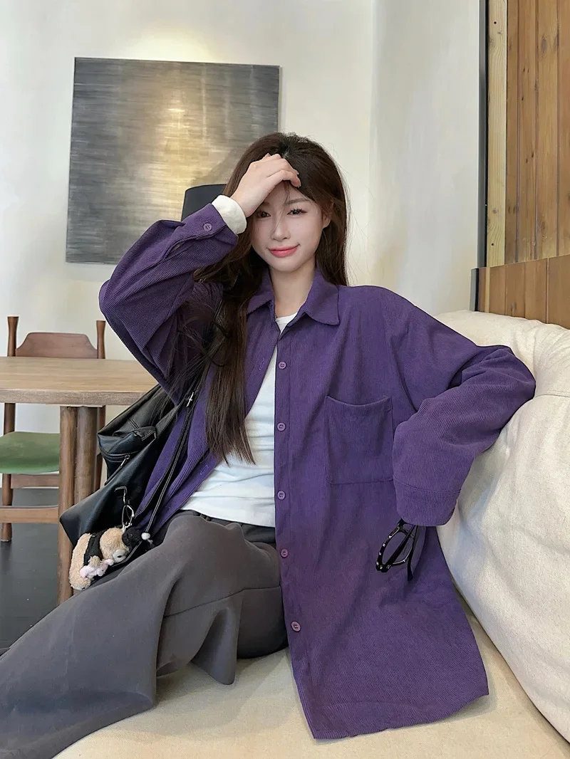 Description Picture 5 of itemElegant Purple Velvet Polo Collar Shirt Women's Spring New Style Versatile White Enhancing Shirt Coat Casual Fashionable