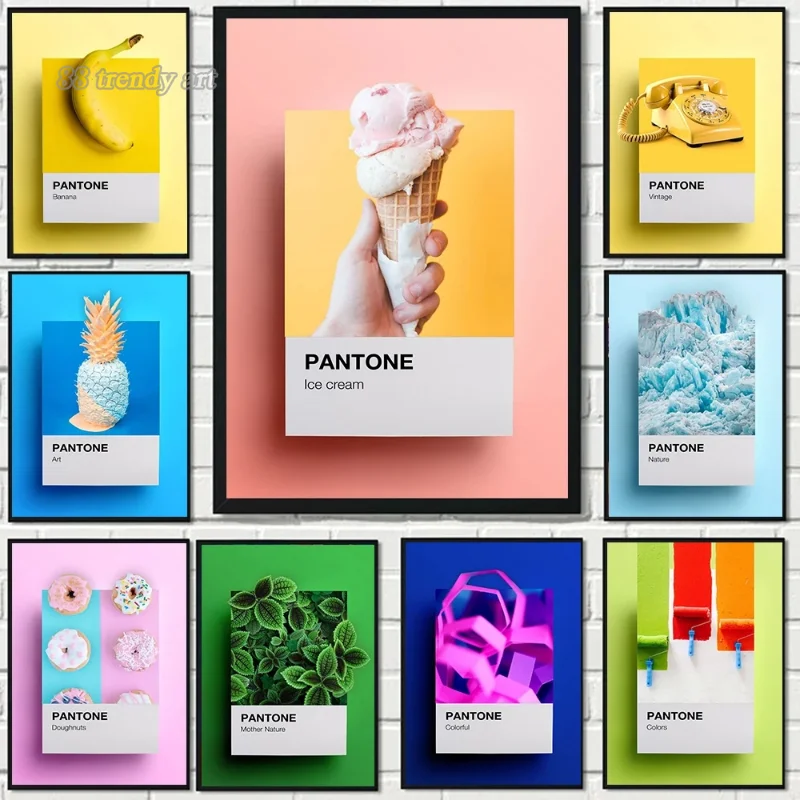 Divertenti Poster Di Arte Di Pantone Banana Ananas Ciambelle Telefono Su Tela Pittura Nordica Minimalista Immagini Di Arte Della Parete Per Soggiorno