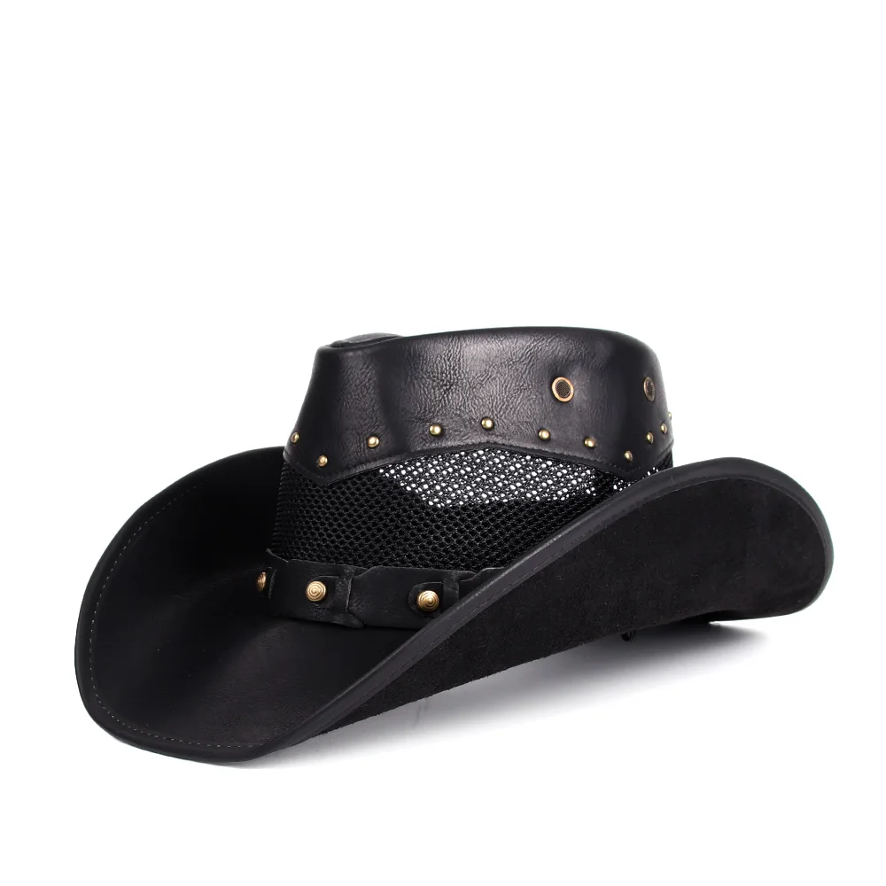 Color : Khkai, Size : 58-59cm MXL Mens Leather Cowboy Hat Summer with Mesh Dad Godfather Hats 58-59CM Color : Khkai, Size : 58-59cm MXL Mens Leather Cowboy Hat Summer with Mesh Dad Godfather Hats 58-59CM