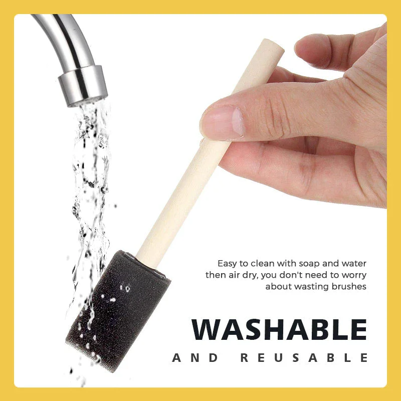 Set 8 Pennelli In Schiuma Per Pittura - 4 Misure Con Manico In Legno, Per Fai-da-te E Decorazioni - Foto 6