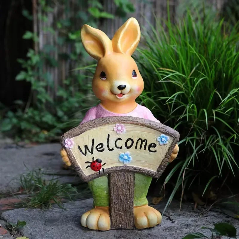 

Cute Rabbit Wayfinding Sign Courtyard Painted Simulated Animals Garden Lawn Welcome Card Kindergarten Standing Style Ornaments