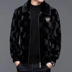 Men's Golden Mink Business Casual Lapel Coats Imitation Fur Korean Fashion Outerwear Male Slim Zipper Jackets Winter New Clothes