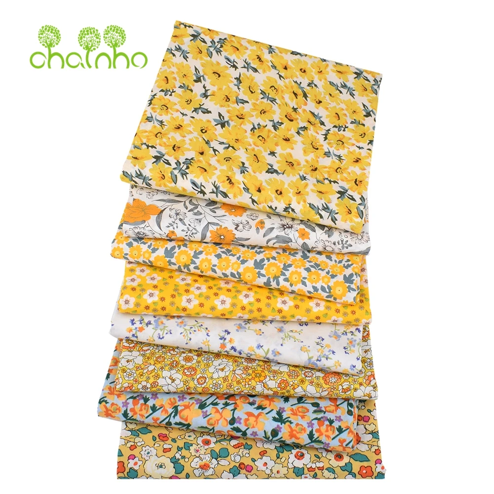 Chainho,Printed Plain Weave Poplin Cotton Fabric,DIY Sewing Quilting Material,Patchwork Cloth,Floral Series,3 Sizes,15PC107
