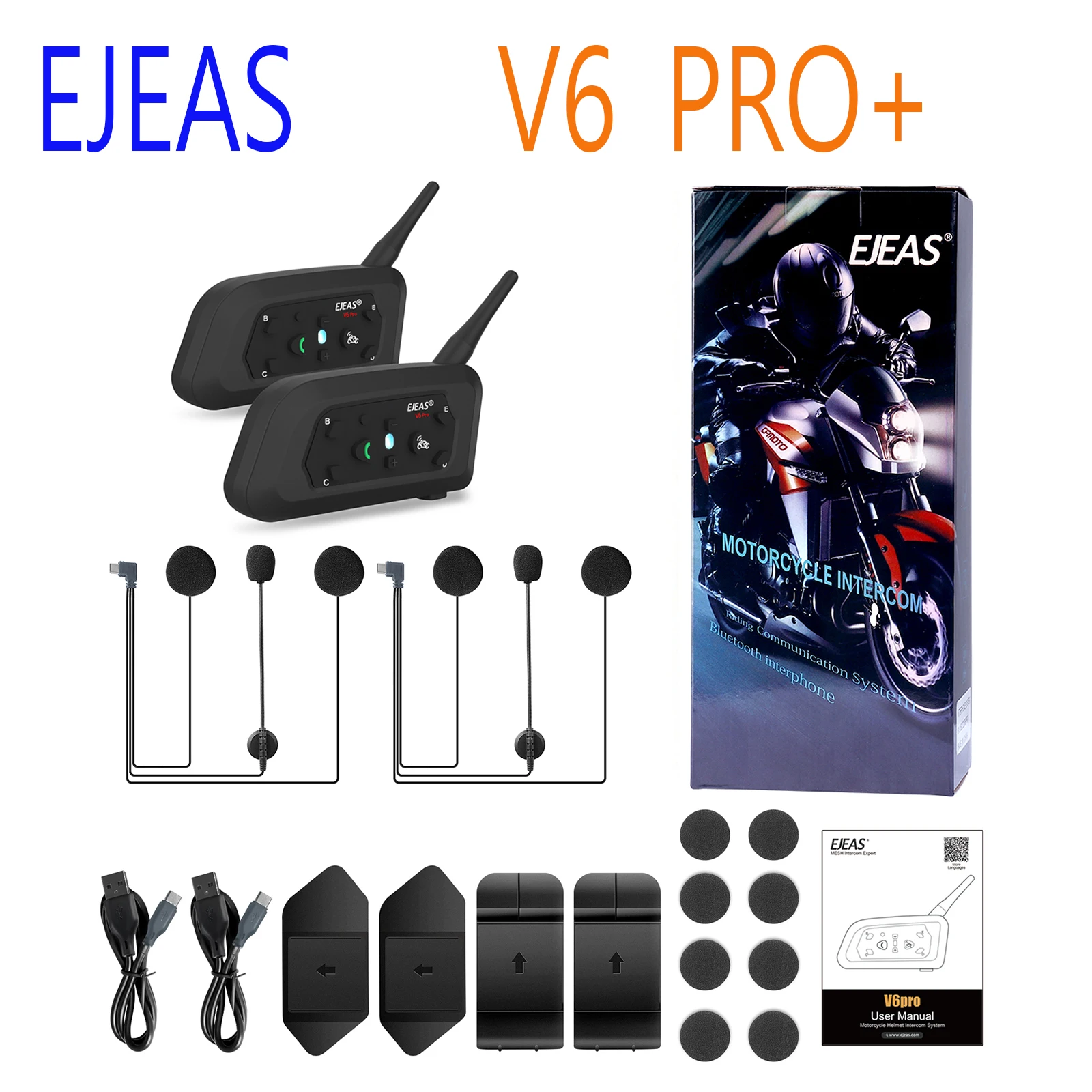 EJEAS V6 Pro Interphone pour casque de moto amélioré, système de