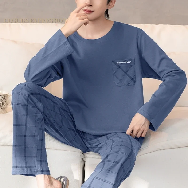 Spring Autumn Sporty Knitted Long-Sleeved Men's Pajamas Sets Letter Pajama For Men Sleepwear Suit Homewear 3XL pajama sets