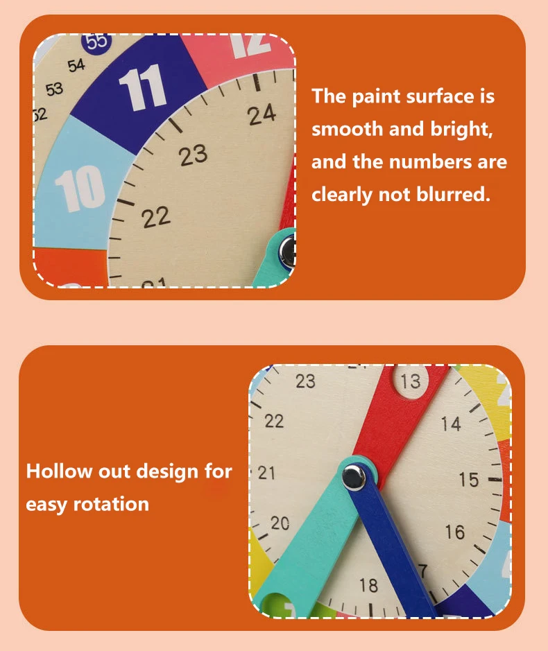 Wooden Clock Model Teaching Aid,Montessori Learning Clocks with Cards,Kindergartner Toy for Game,Interaction Playroom Wall 5