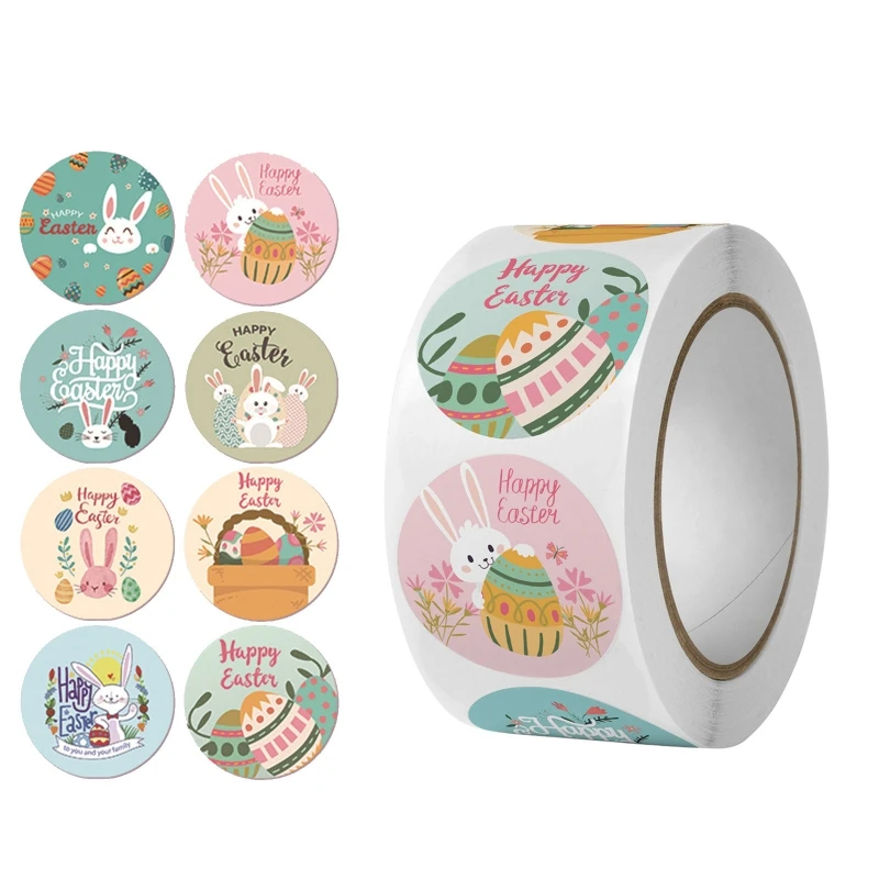 Happy Easter Stickers 500pcs Bunny Eggs Adhesive Seal Label for Easter