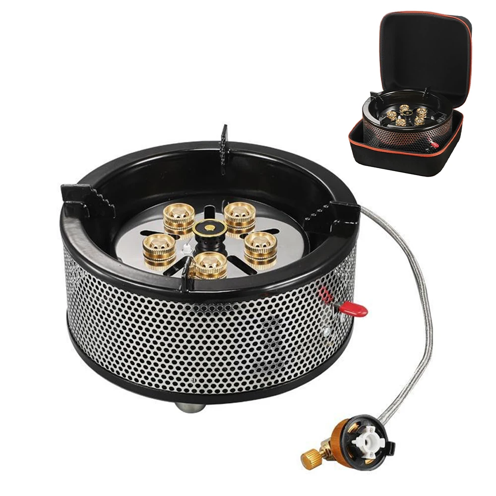 

11000W Camping Butane Propane Stove Six Burners Strong Firepower with Windshield Carry Bag Compatible with Various Tanks