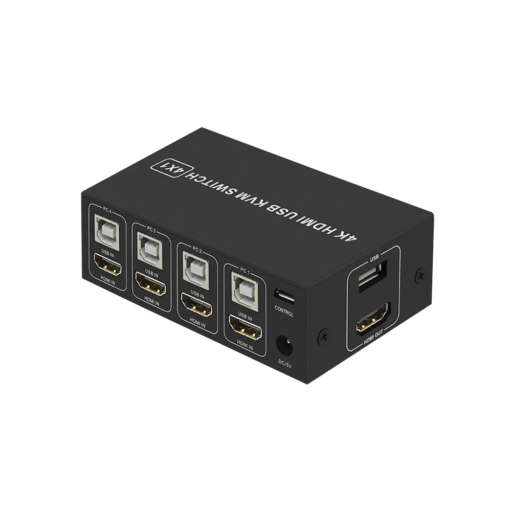 4K 60Hz 4X1 Switcher 4 Port USB HDMI KVM Switch Video Converter with Desktop Con
