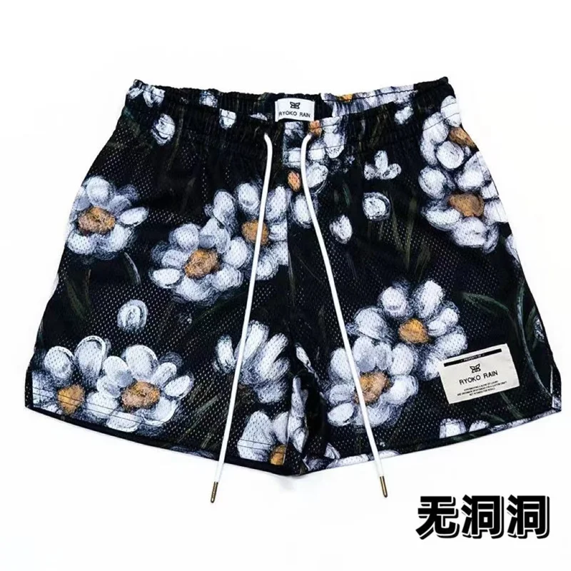 New men's and women's casual quarter pants flower logo design fashion men's shorts quick dry fitness basketball sports pants