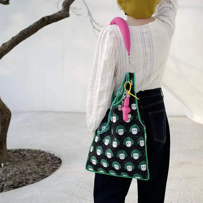 Y2K Women Bag Canvas Nylon Casual Solid Zipper Soft High-Capacity Shoulder Bag Handbag Vintage Harajuku Girls Bag
