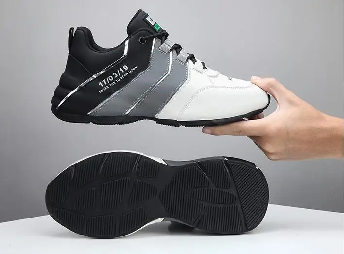 2023 New running sneakers tide brand leather leisure shoes soft  thick soles to raise men's 