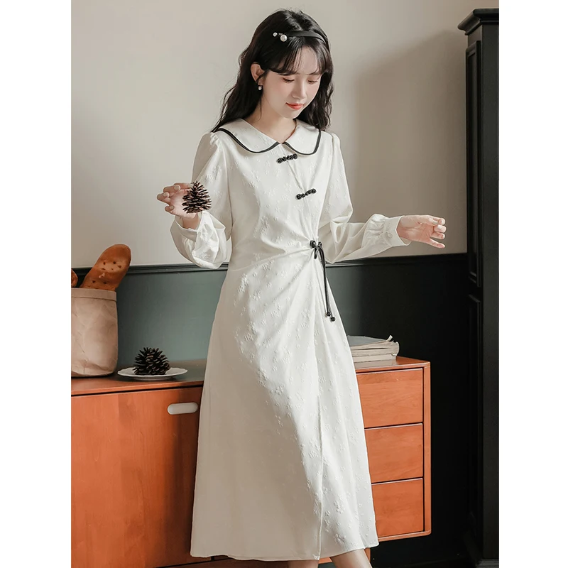 

Платье-миди с длинным рукавом и воротником «Питер Пэн»