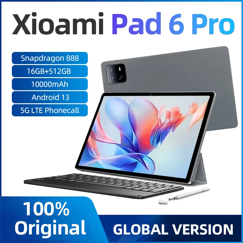 

2023 Original Global Version Pad 6 Pro Tablet Snapdragon 870 Android 12 12GB+512GB Tablets PC 5G Dual SIM Card WIFI HD 4K Mi Tab
