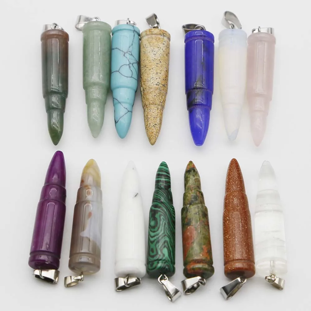Natural Stone Multicolor Cone Bullet Pendant Crystal Agate Necklace Fashion Charm Accessories Jewelry Making Gift Wholesale 8PCS