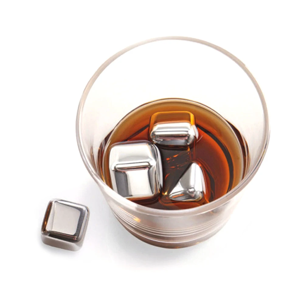 1/2/3/5/6/8pcs Stainless Ice Rocks Whisky Ice Stone Cubes Metal Reusable Stones Wine Beer Beverage Bar Accessories Kitchen