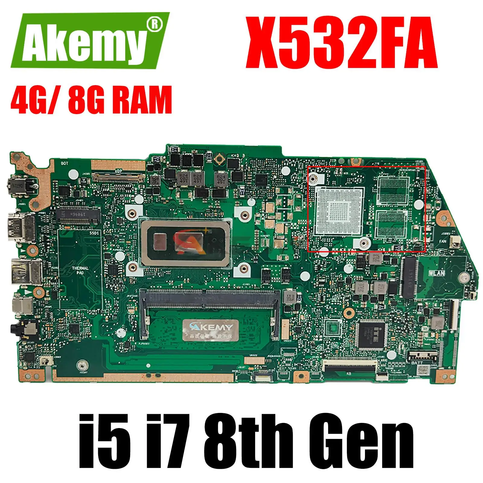 

X532FA with i5 i7 8th Gen CPU 4GB 8GB RAM Notebook Mainboard for ASUS X532FL X532FA X532FAC X532F X532 Laptop Motherboard