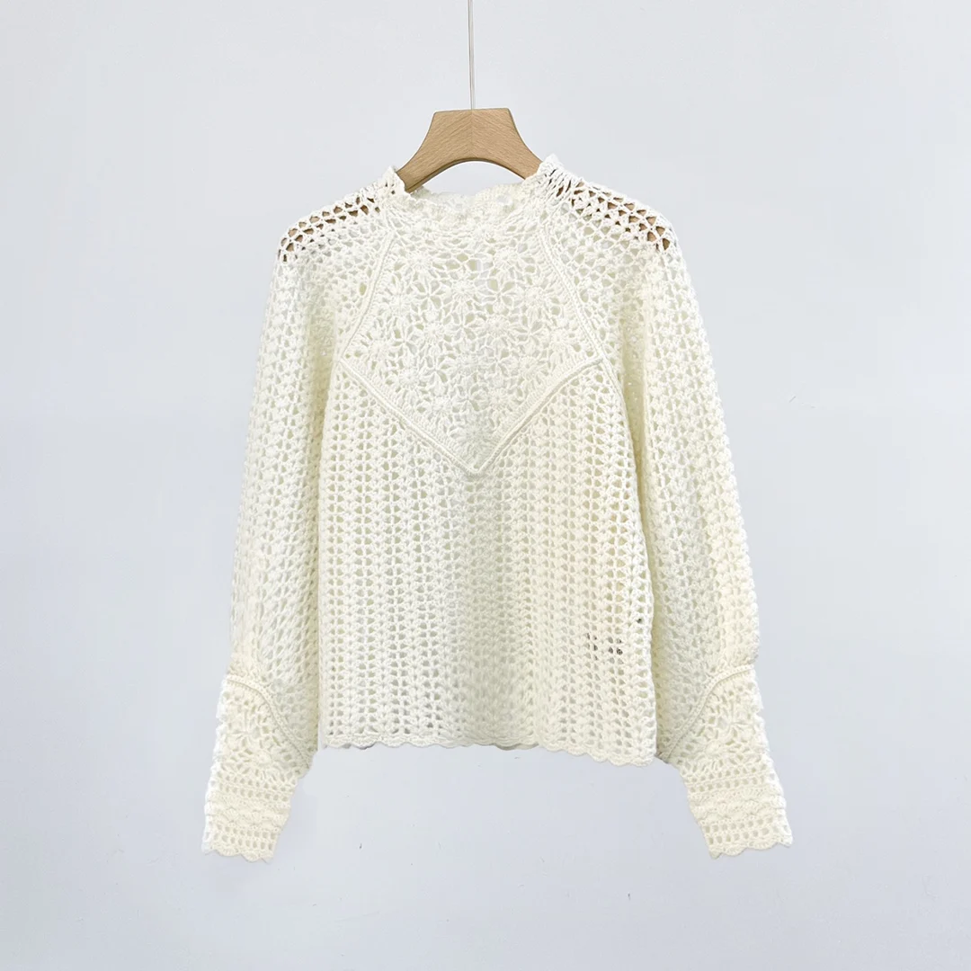 

Women Pullovers Coarse Needle Crochet Cutout Sweater