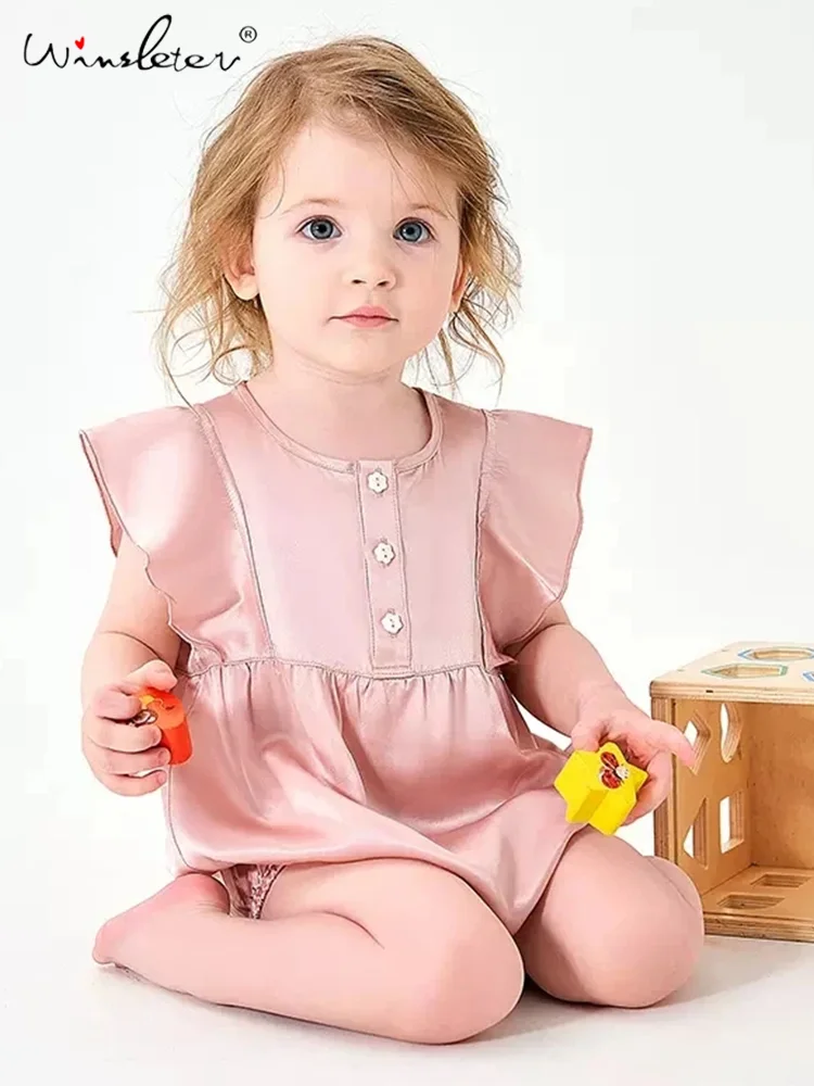 

Buttons Sweet Home Jumpsuit For Kids,6A 19MM 100%Real Silk Baby Clothes Pajamas,Skin Friendly,2024 Spring New,S41254QM