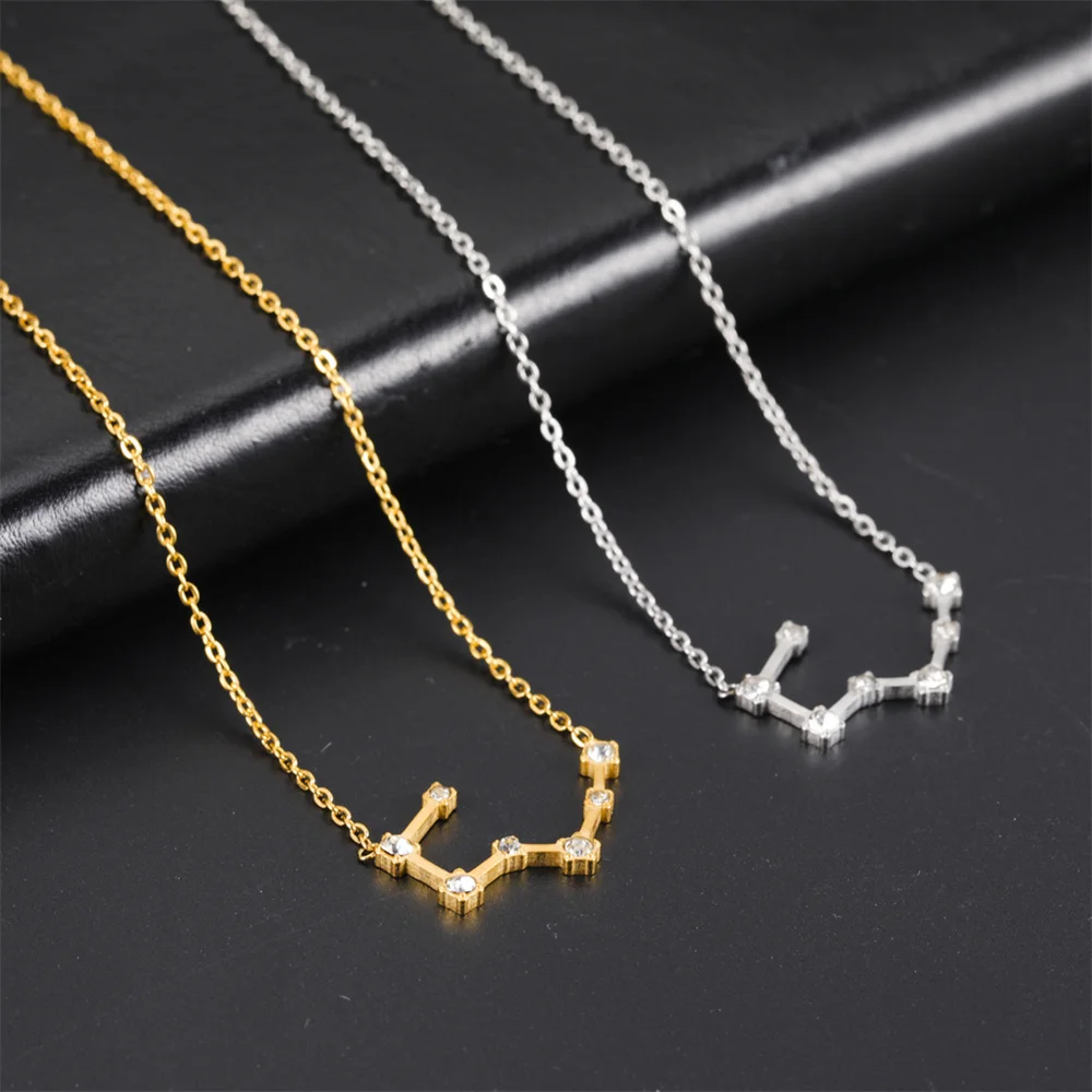 Edelstahl Stern Sternzeichen Halskette 12 Sternbild Anhänger Halskette Kristall Charm Kette Choker Halskette für Frauen Geschenk – Detail 5