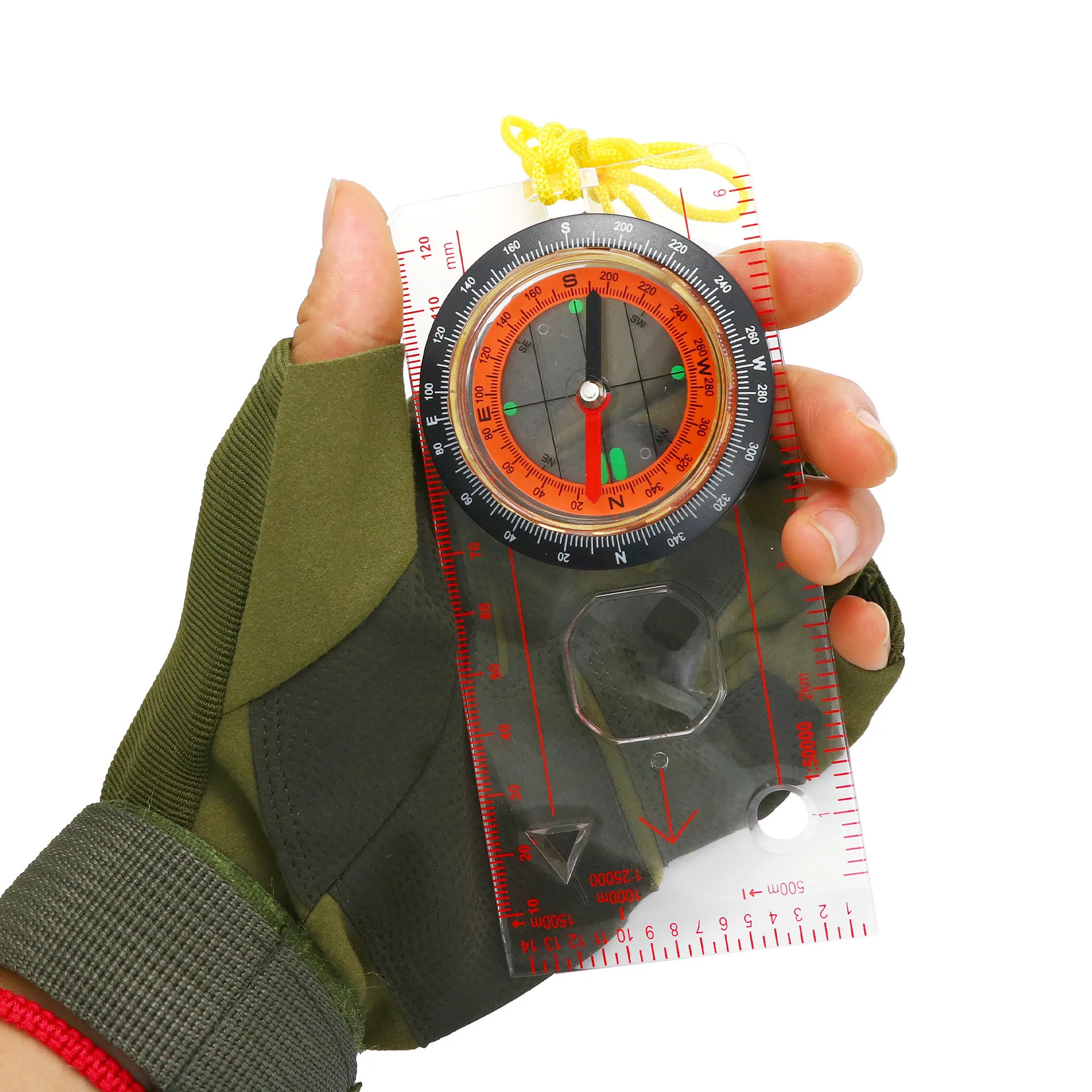 1Pcs Portable Compass Scale Ruler Multifunction Map Ruler With Lanyard For Outdoor Camping Hiking 1