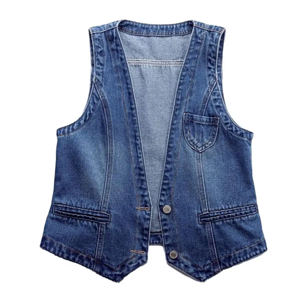 

Women Waistcoat Vintage-inspired Denim Vests for Women Loose Fit Double Buttoned for Hop Streetwear Spring/fall Fashion Solid