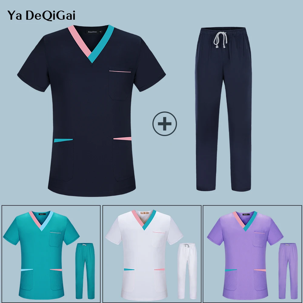 

Surgical Scrubs Breathable Dental Clinic Veterinary Uniforms For Women Male Beauty Salon WorkWear V-neck Medical Scrub Tops