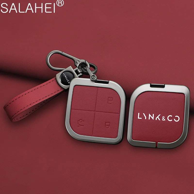 

Leather Car Remote Key Case Full Cover Fob Protector Shell For LYNK&CO 01 02 03 05 06 09 2022 2023 2024 Keychain Car Accessories