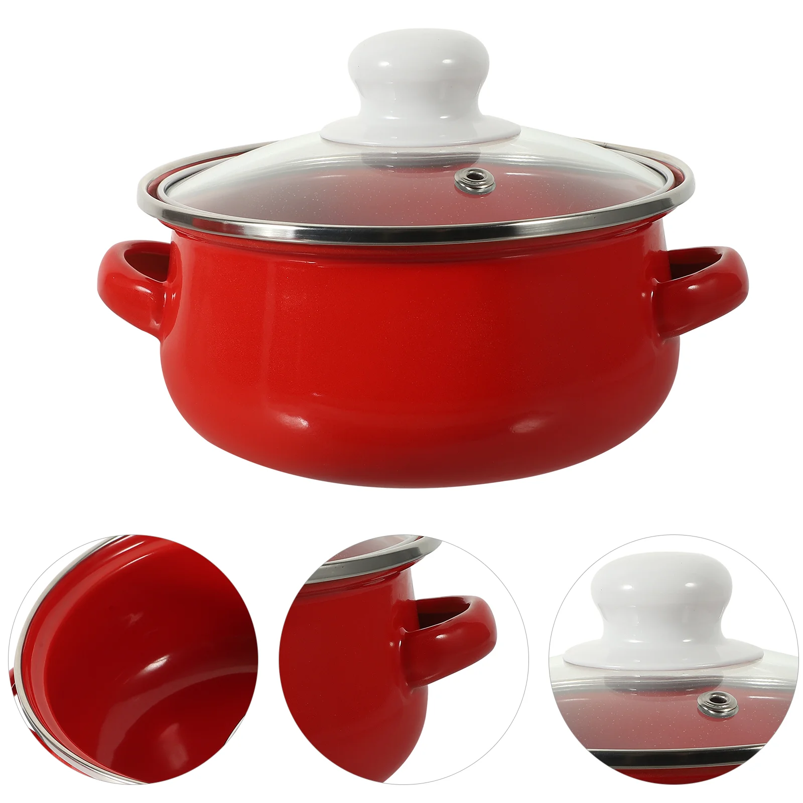 

Enamel Stock Pot Set Enamelware Cooking Pot 3Pcs Binaural Soup Pot Flat Bottom Pots Lids Nonstick Gas Stove Cookware