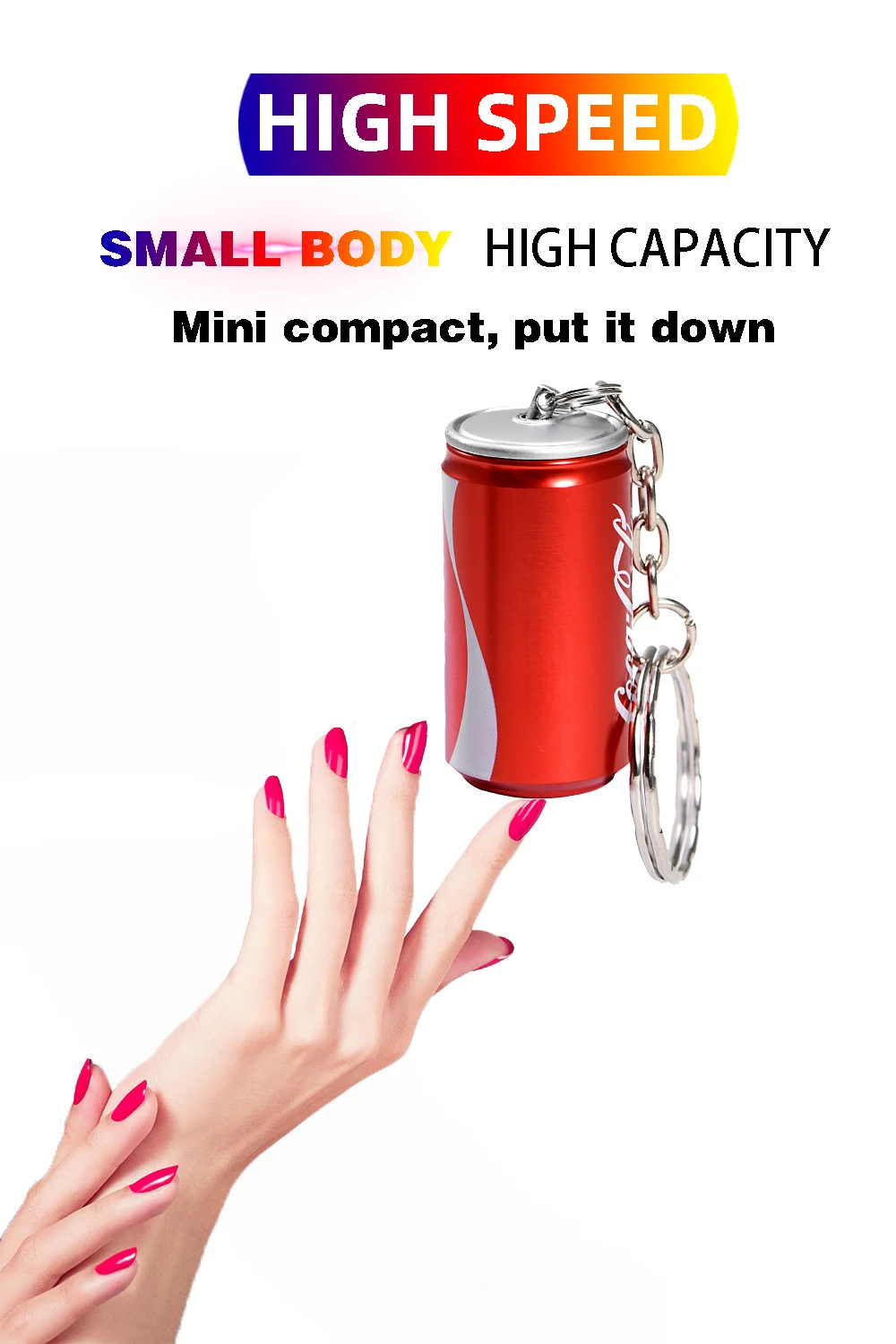 Metal Coque Cans Pen Drive com Chaveiro,