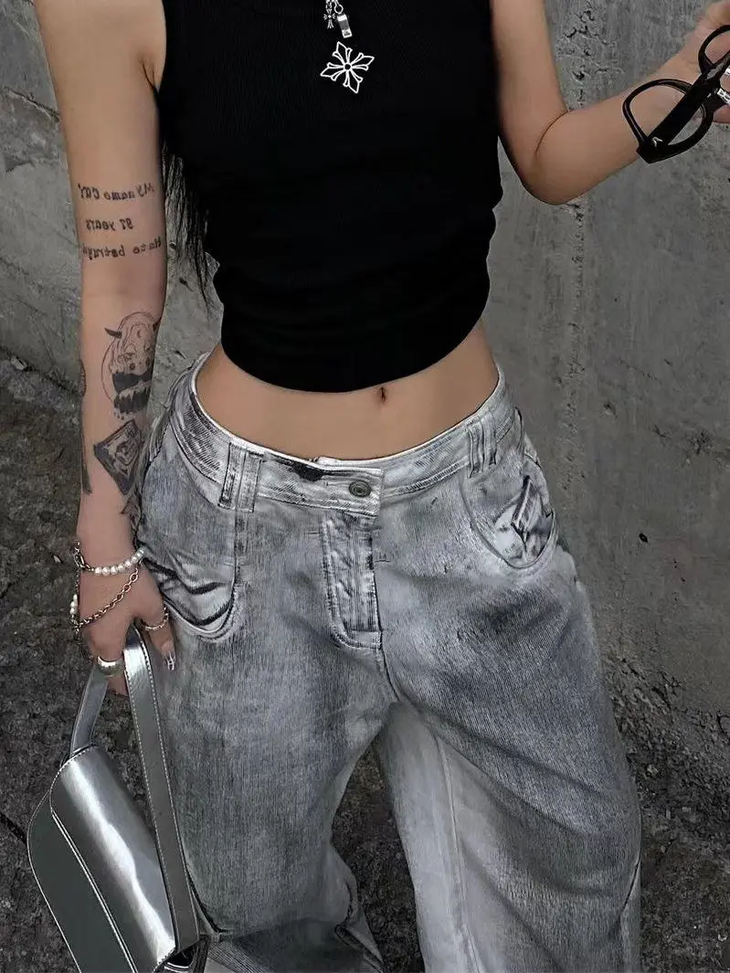 European And American Style High Street Style Baggy Denim Shorts Wide Leg Capri Pants High Dark Wash Jeans Female Retro Make Old