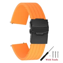 Quick Release Silicone Waterproof Sport Watch Strap with Tool - 22mm (Orange Black)