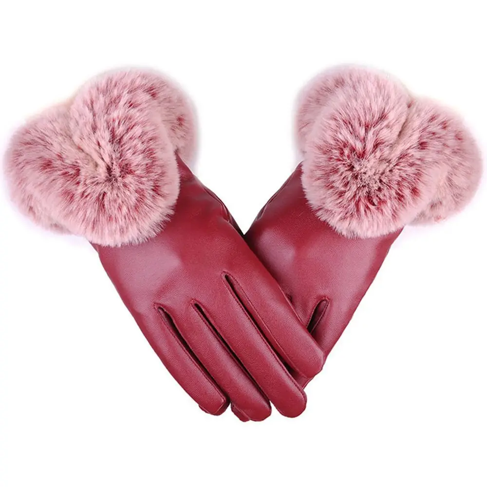 

Outdoor Driving Women Leather Gloves Winter Warm Gloves Gloves Fur Wrist Mittens Touch Screen