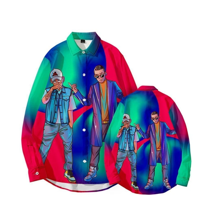 하라주쿠 패션 힙합 가수 그래픽 긴팔 셔츠, 남성용 옷, 재미있는 래퍼, 3D 프린트 블라우스, 록 랩, 하와이 상의