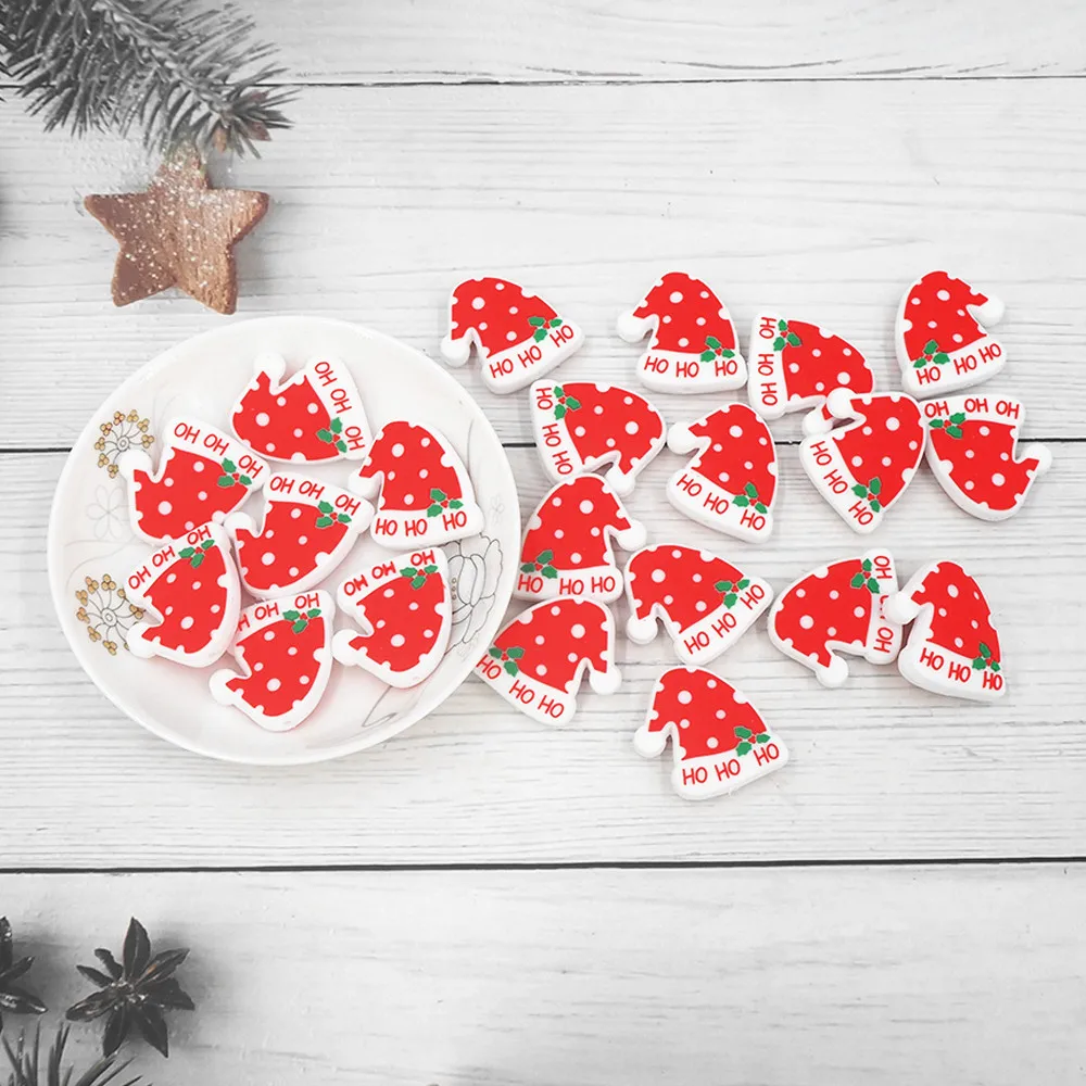 

Силиконовые Рождественские бусины Chenkai 50 шт., шапка, бусины в форме дерева, не содержит Бисфенол А, детское жевательное ожерелье, пустышка, игрушка, аксессуары