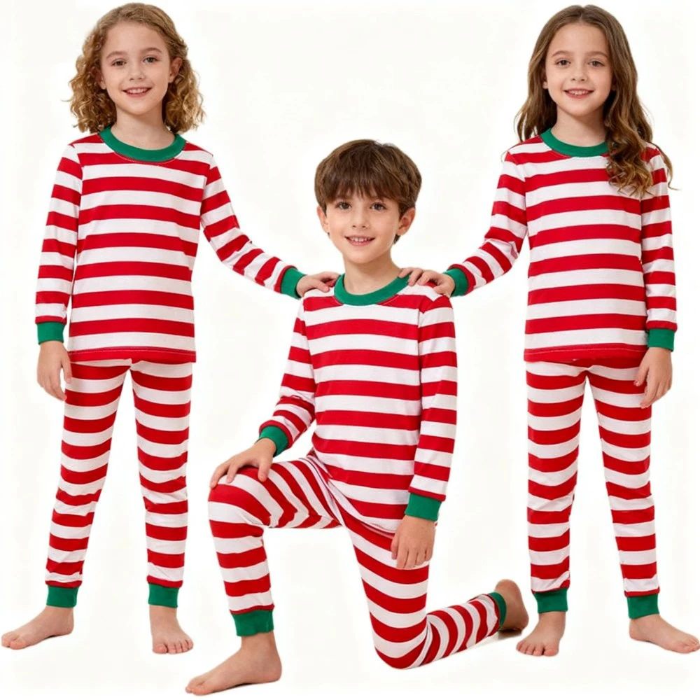 عيد الميلاد الاطفال منامة مجموعة أحمر أبيض مخطط كم طويل ملابس خاصة لطيف عيد الميلاد Pjs للبنين بنات ملابس نوم مريحة وتتسابق