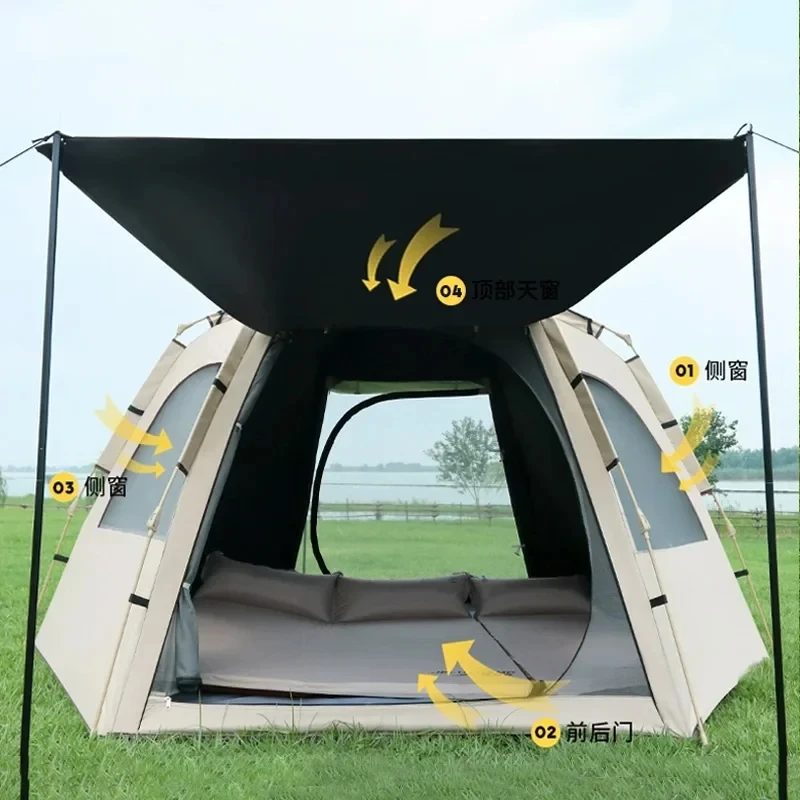 3-8Person Camping fold Tent Large Space Fully Automatic Hexagonal Tent Park Tourism Pop Up Tent convenient ultralight Tent