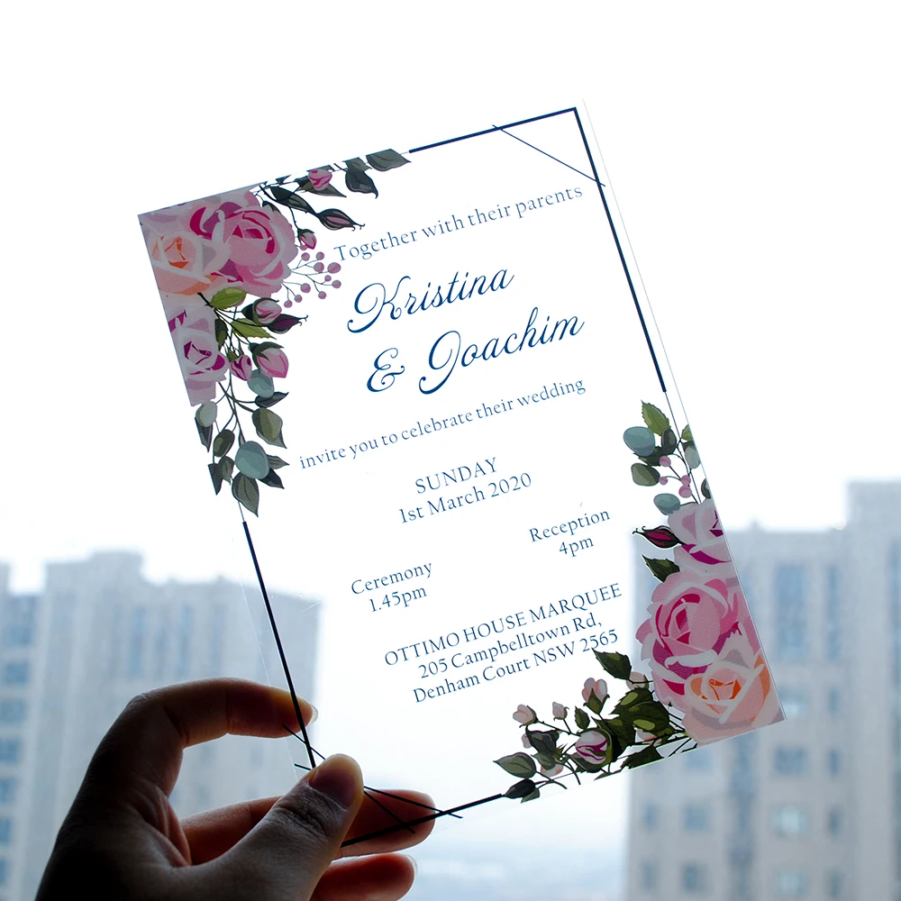 20Pcs Free Shipping Custom Print Prayer Wedding Invitation Transparent PVC Card Thanksgiving Hebrew English Party Supply