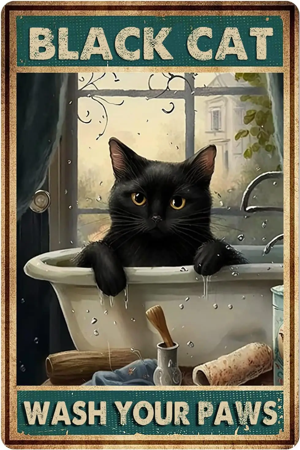 

Classics Funny Bathroom Metal Signs Vintage Black Cat Wall Decor Black Cat Gifts For Cat Lovers Women Wash Your Paws Tin Sign