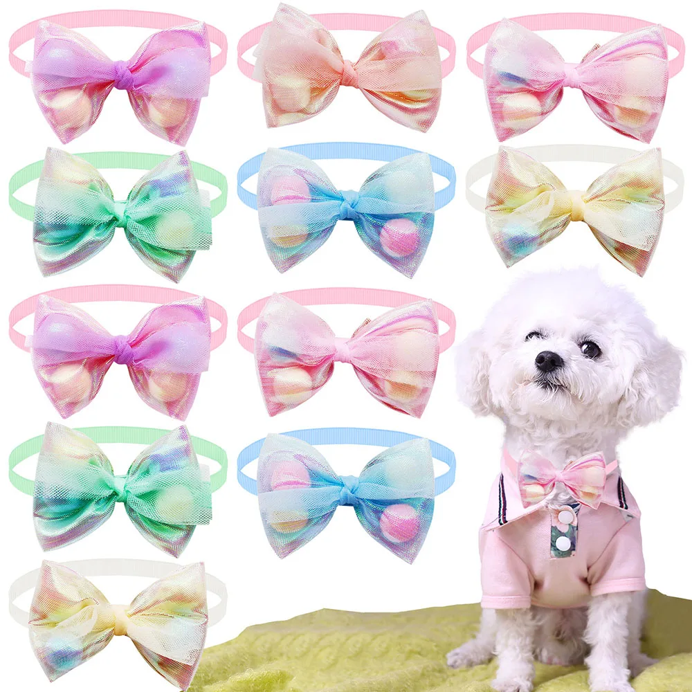 

50PCS Lace Bow Ties for Small Dog Adjustable Dog Collar Cat Collar Cute Pompoms Bowties for Puppy Dog Grooming Accessories