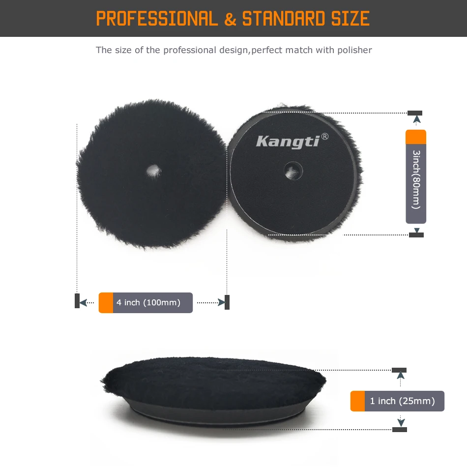 Kangti3 인치 (80mm)5 인치 (125mm) 6 인치 (150mm) 블랙 모직 연마 패드, 자동차 페인트 연마 버핑 모직 패드, 왁싱 버퍼 폴리셔 사용